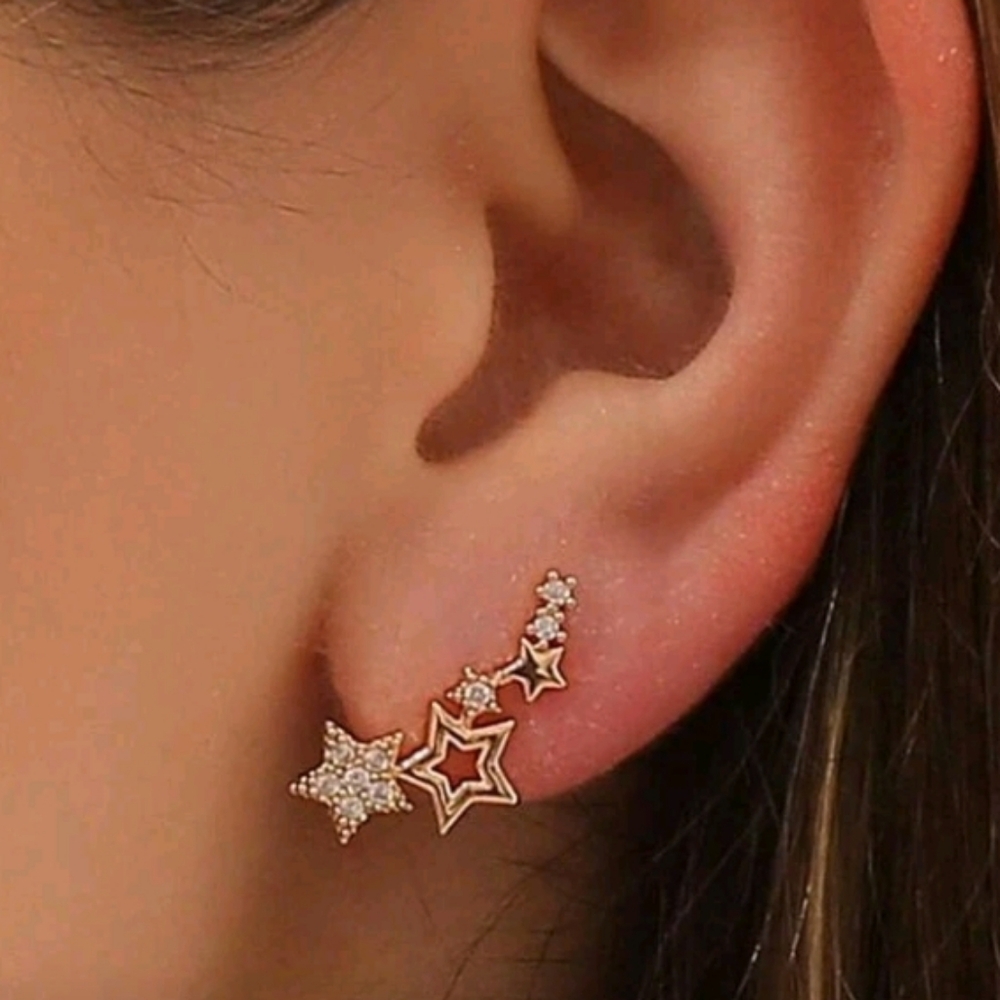 Anthropologie Gold Star Cluster Ear Climbers with Pavé Accents